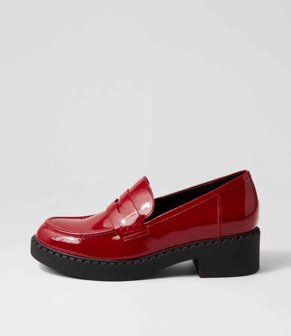 DJANGO & JULIETTE Xavide Dark Red Black Patent Leather Heels