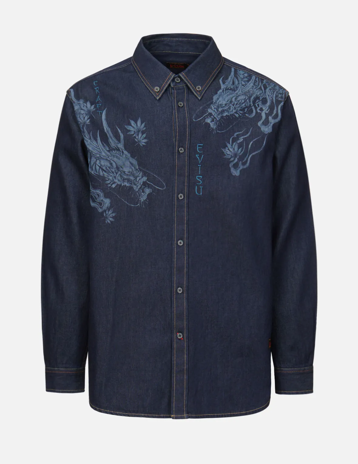 Dragon Motif Laser-print Denim Shirt