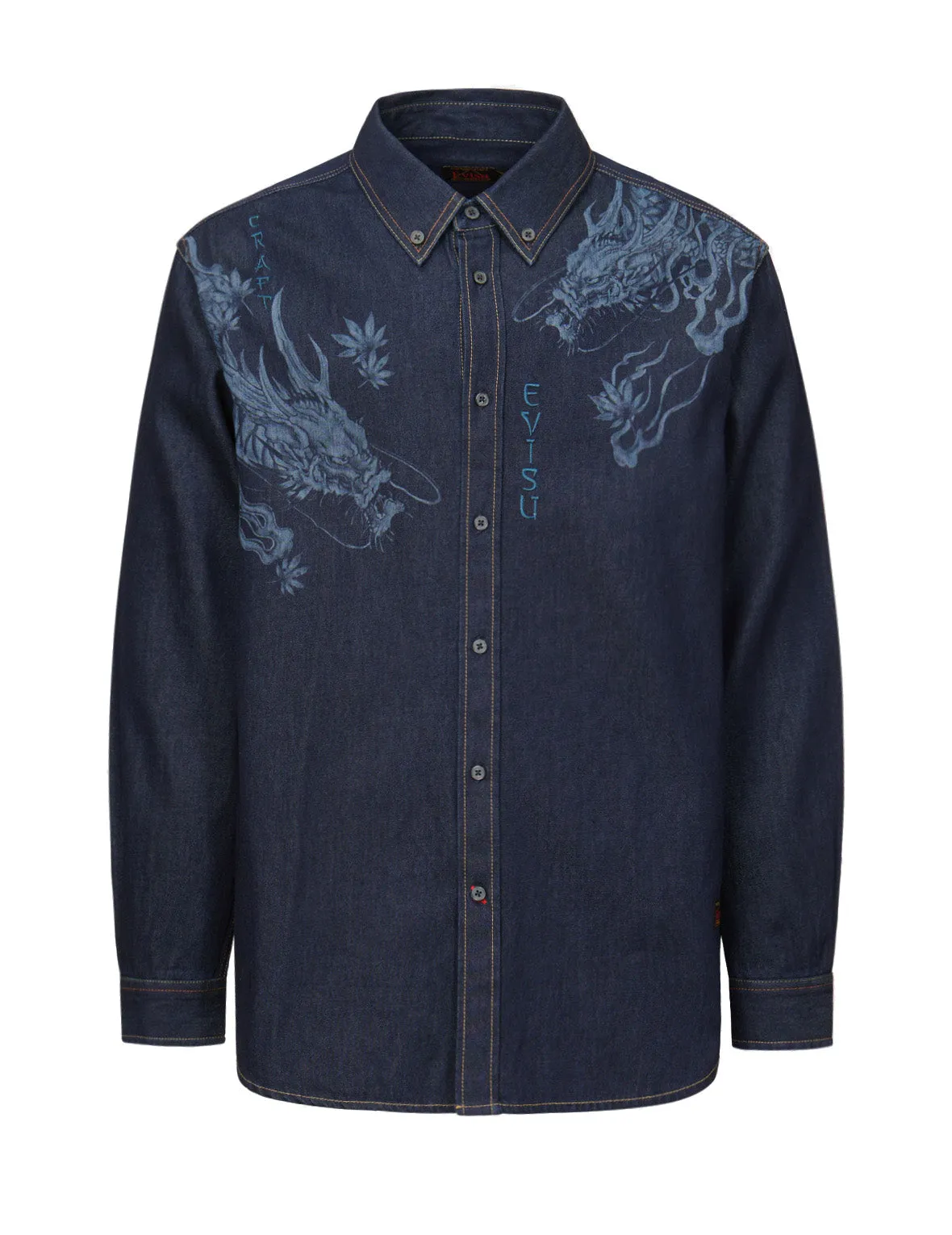 Dragon Motif Laser-print Denim Shirt