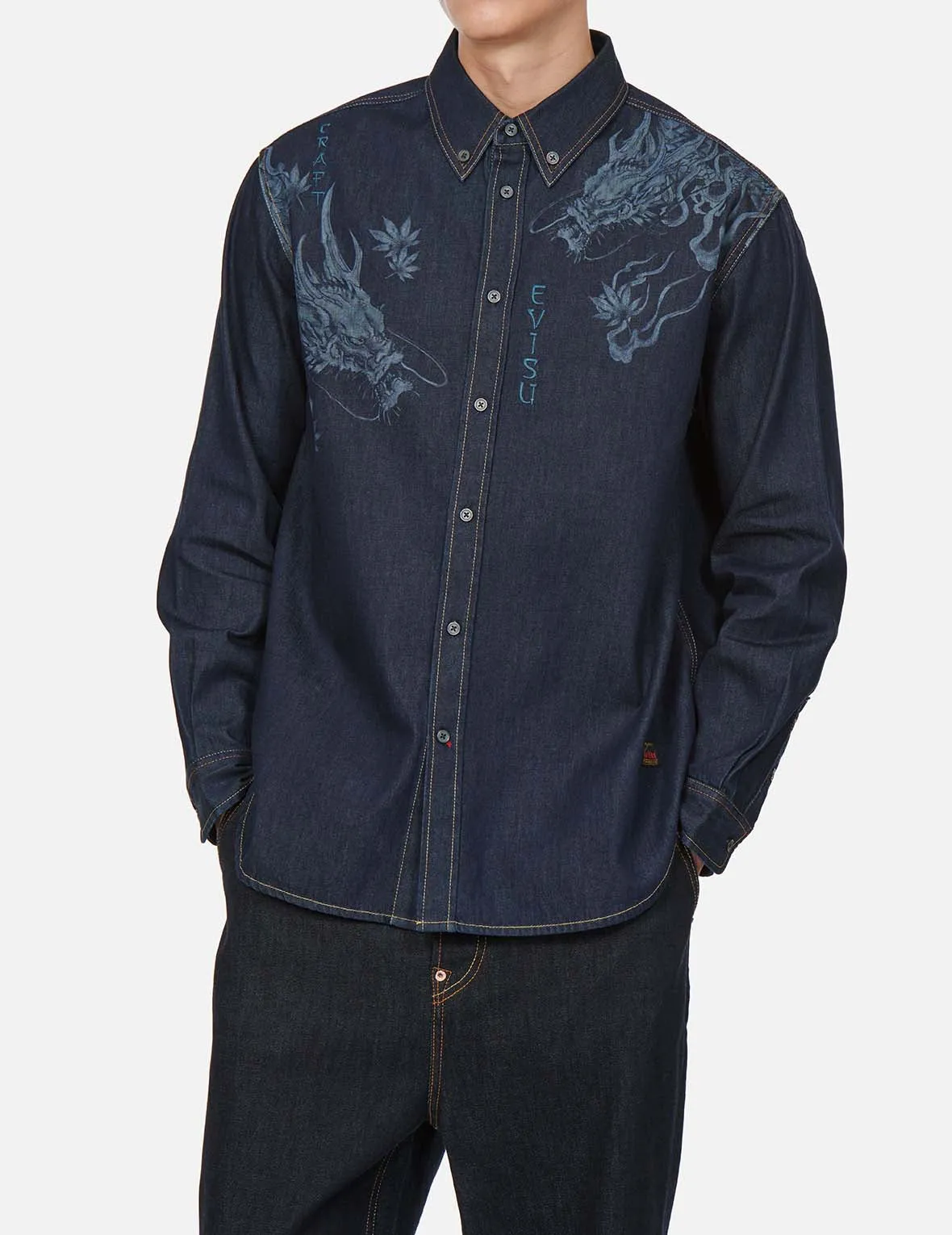 Dragon Motif Laser-print Denim Shirt