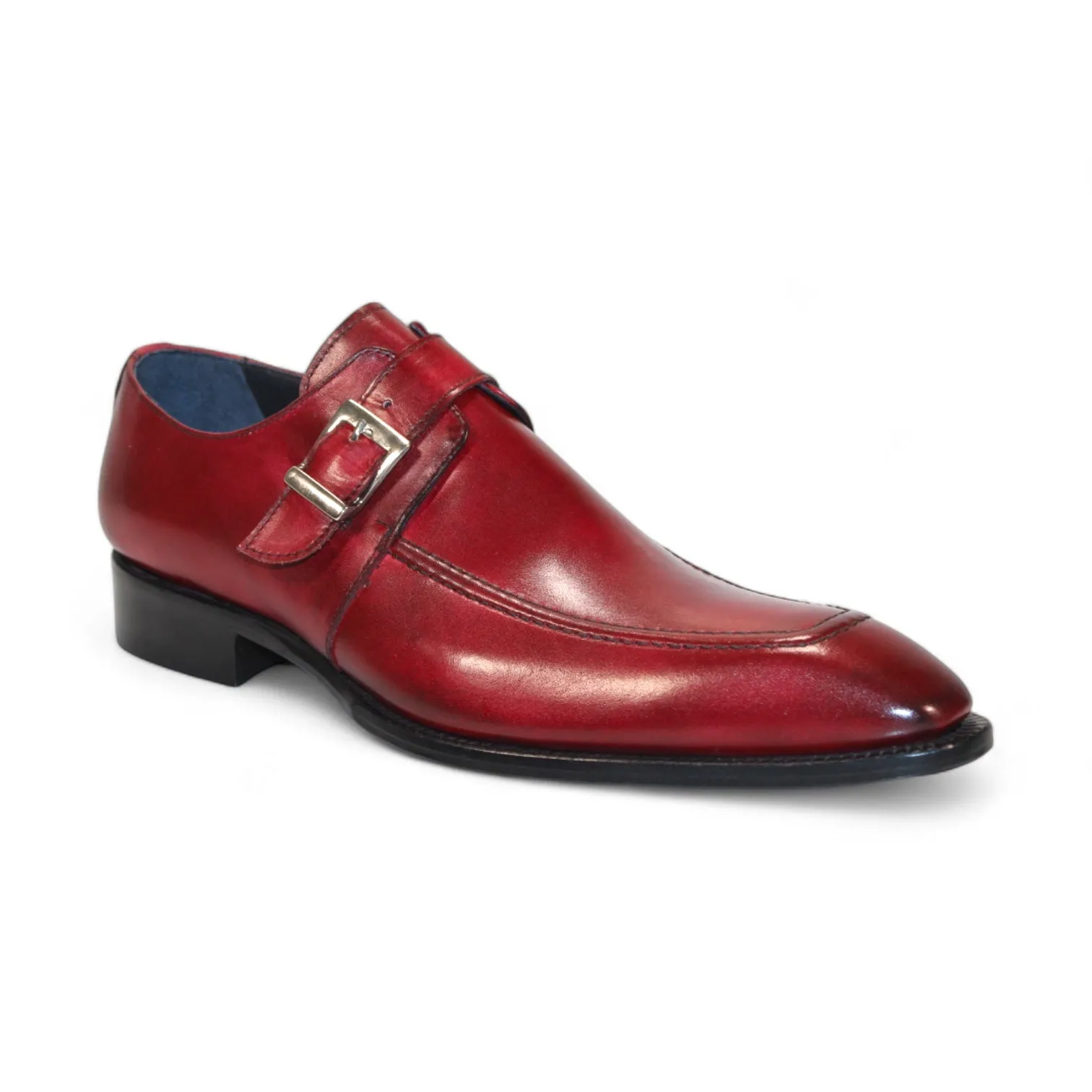 Antique Red Calf-Skin Leather Monkstrap Oxford Shoes for Men by Duca Garda (D1026)