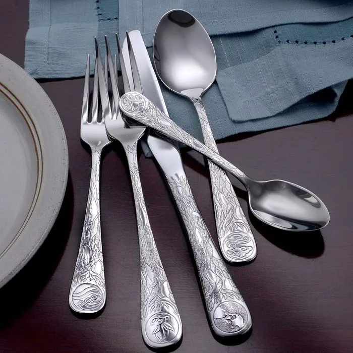 Earth Pattern Stainless Flatware 65 Piece Set Made in USA