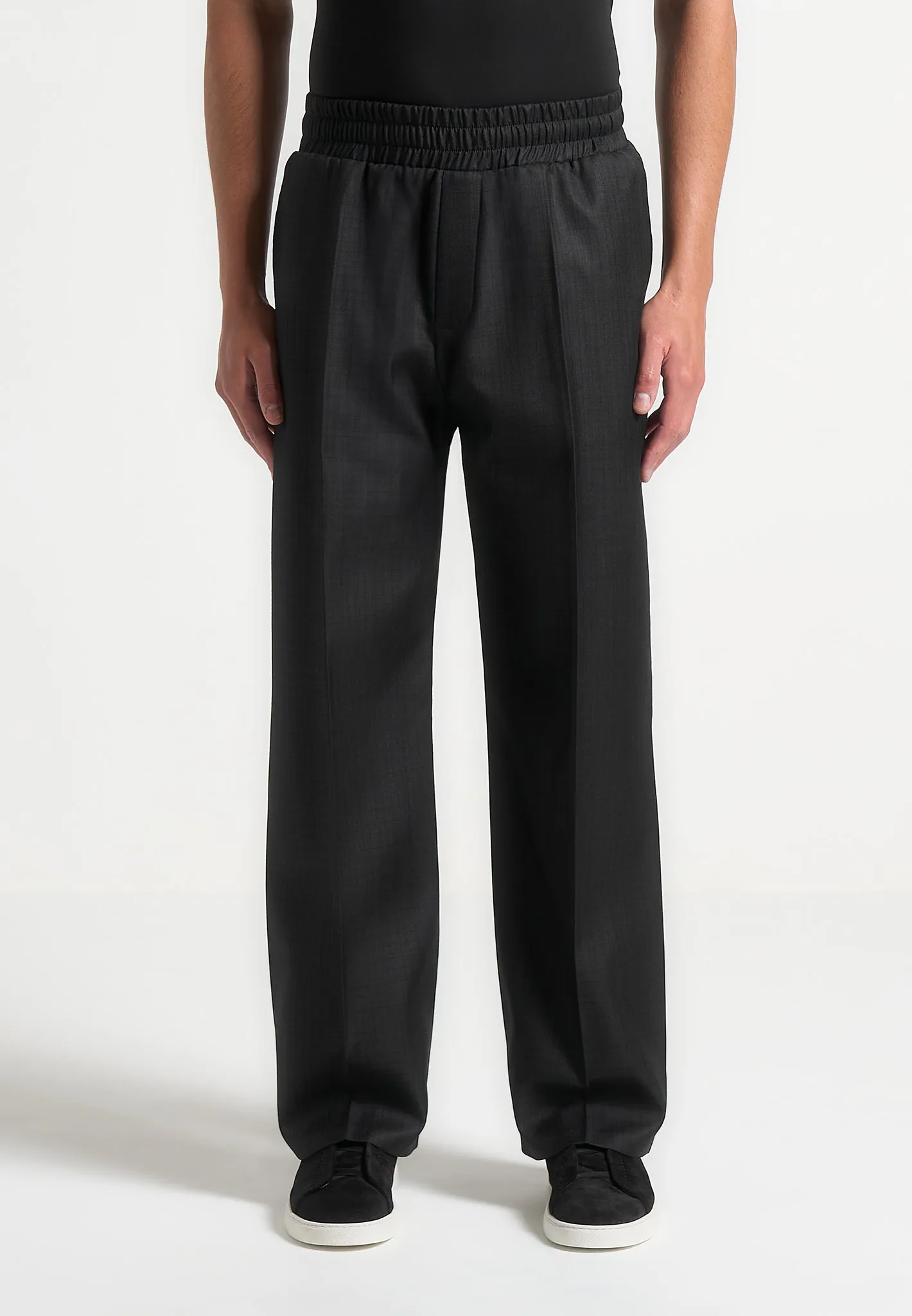 Elasticated Tailored Crease Trousers - Black