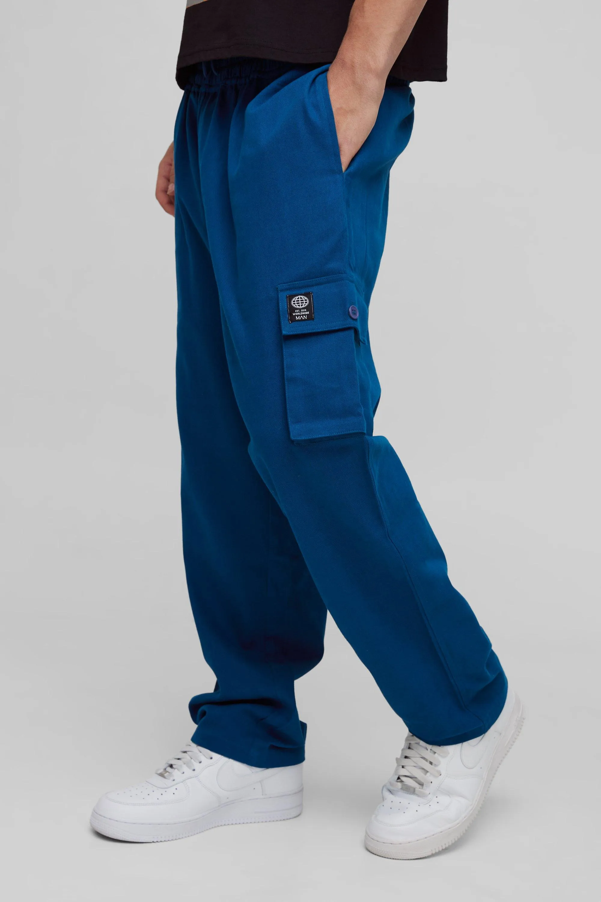 Elasticated Waist Skate Cropped Woven Tab Trousers