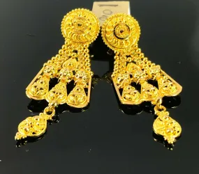 Solid Gold Filigree Earrings 22k Elegant Classic Women's