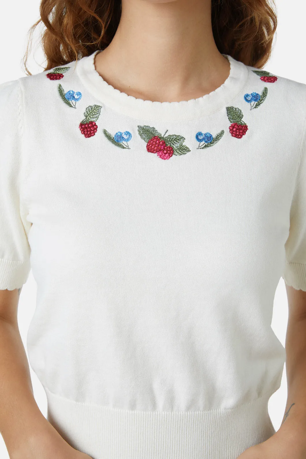 Embroidered Knit Berry Sweet Top