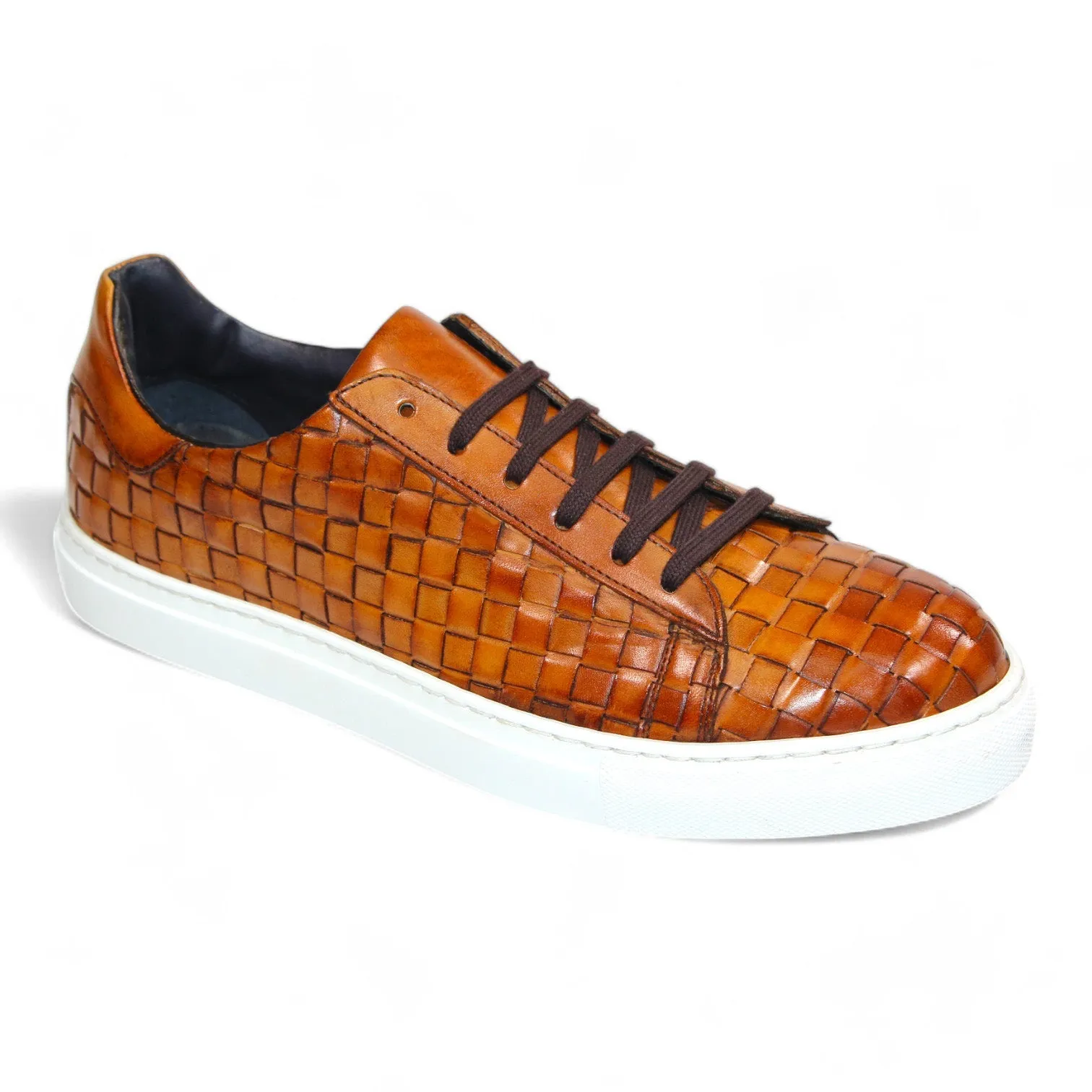 Emilio Franco Tropea Men's Shoes Cognac Calf-Skin Basket Weave (EF1275)