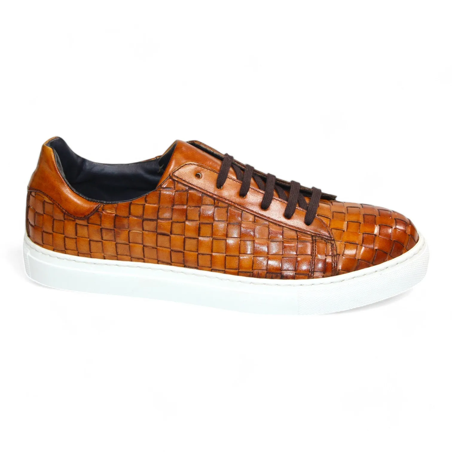 Emilio Franco Tropea Men's Shoes Cognac Calf-Skin Basket Weave (EF1275)