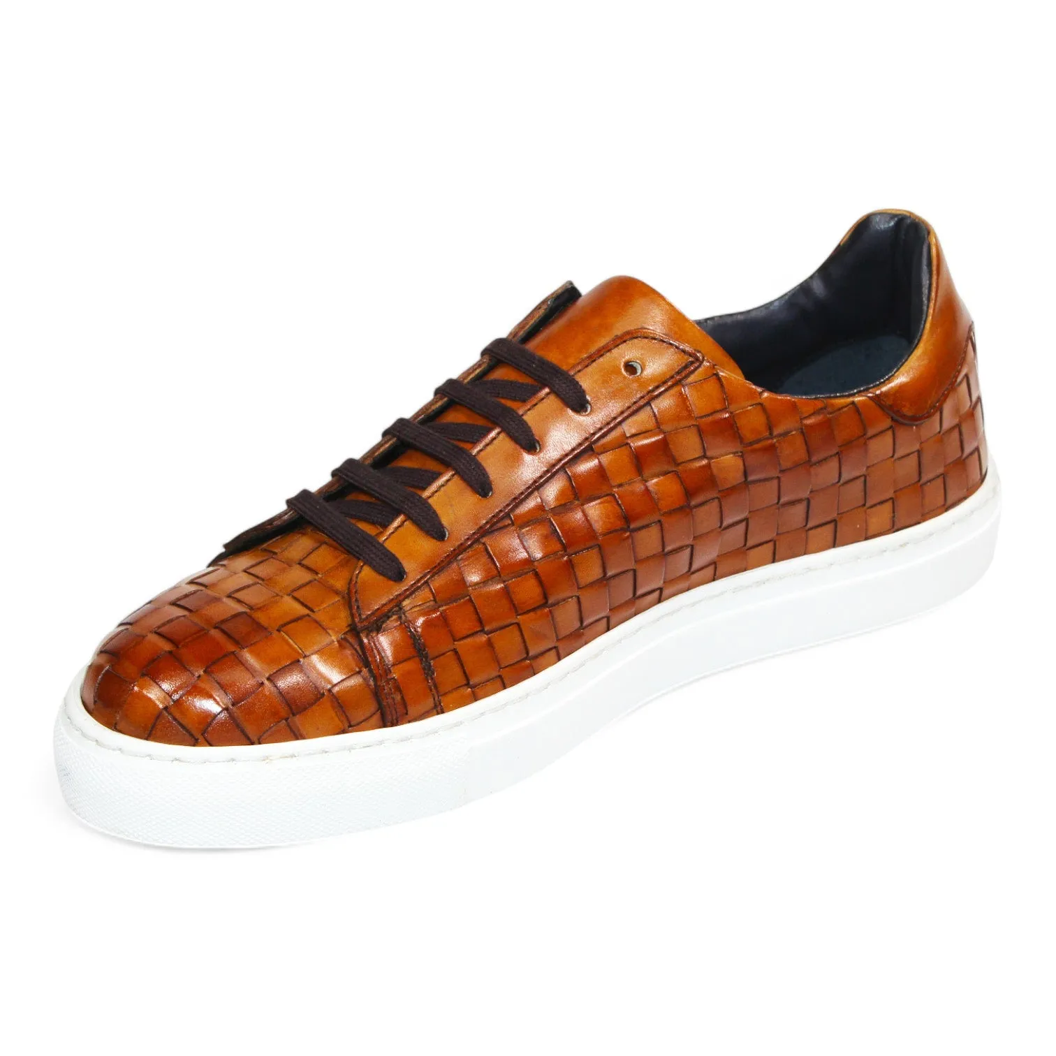 Emilio Franco Tropea Men's Shoes Cognac Calf-Skin Basket Weave (EF1275)