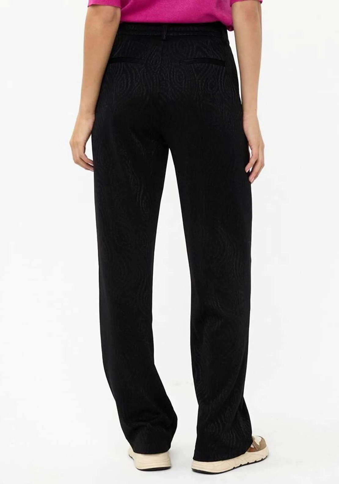 EsQualo Jacquard Straight Leg Trousers, Black