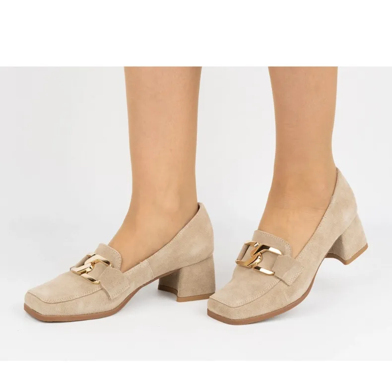 Exquisite Women's suede pumps with heels 1355EX beige