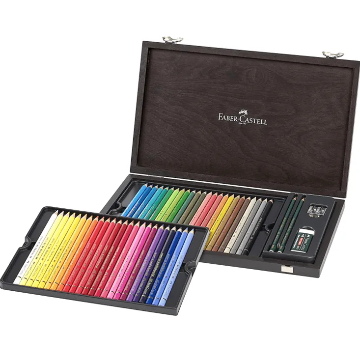 Faber-Castell Polychromos 48 Coloured Pencils Wooden Box Case Set