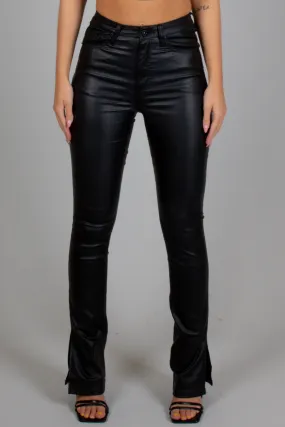 FAE Black Faux Leather Slit Trousers