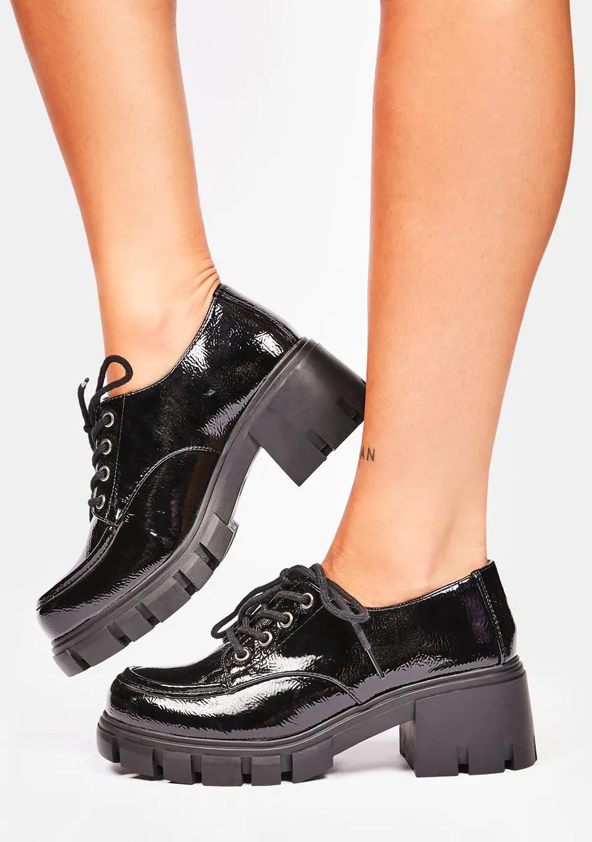 Fashionable Black Patent Platform Oxfords