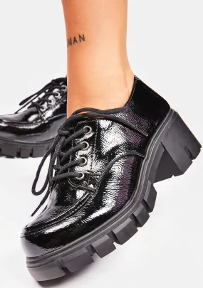 Fashionable Black Patent Platform Oxfords