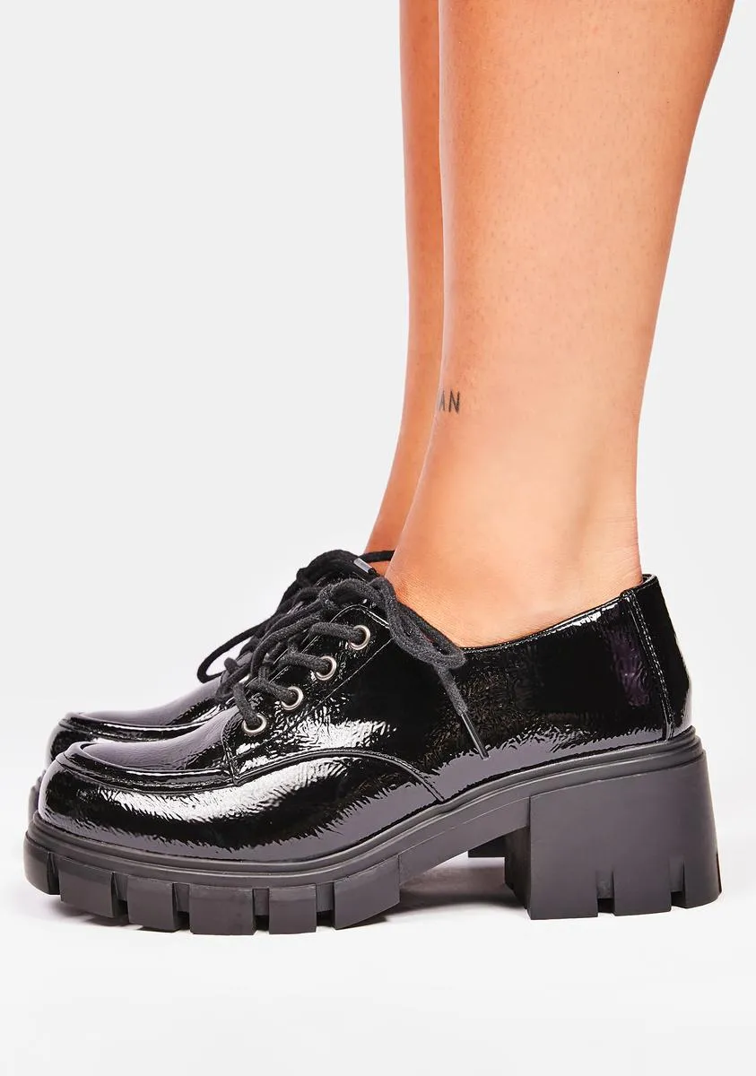 Fashionable Black Patent Platform Oxfords