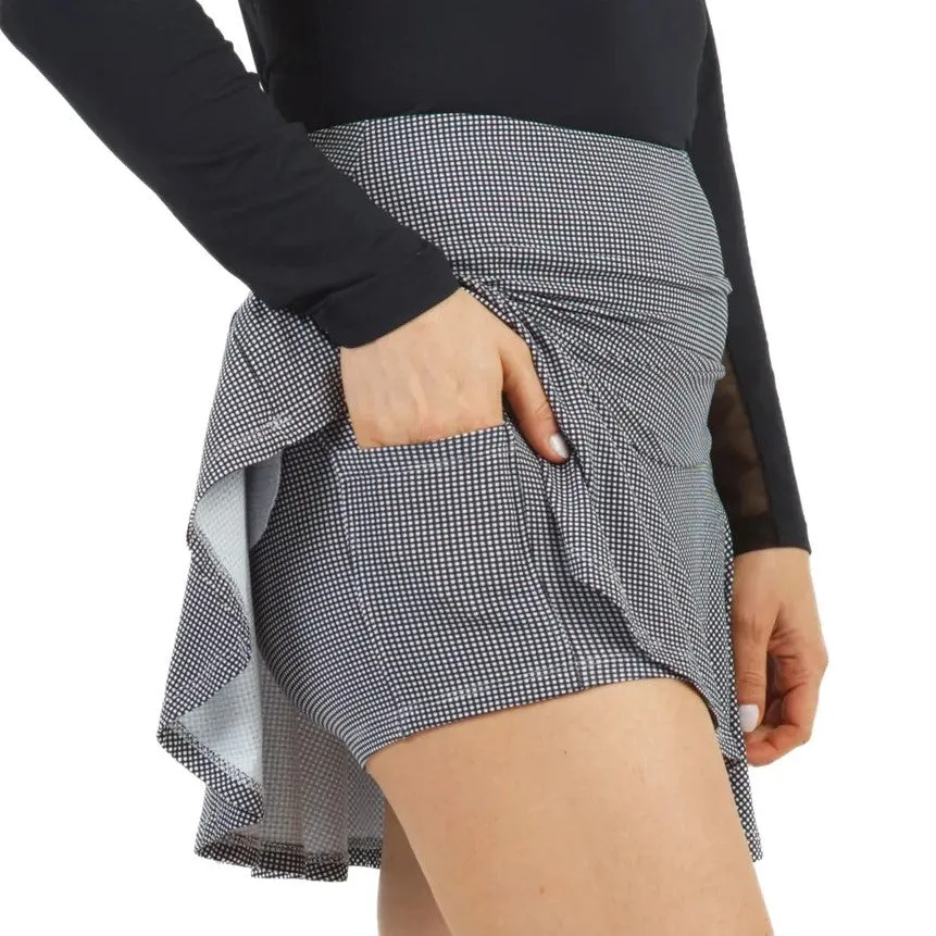 IBKUL Mini Check Flounce Skort Black