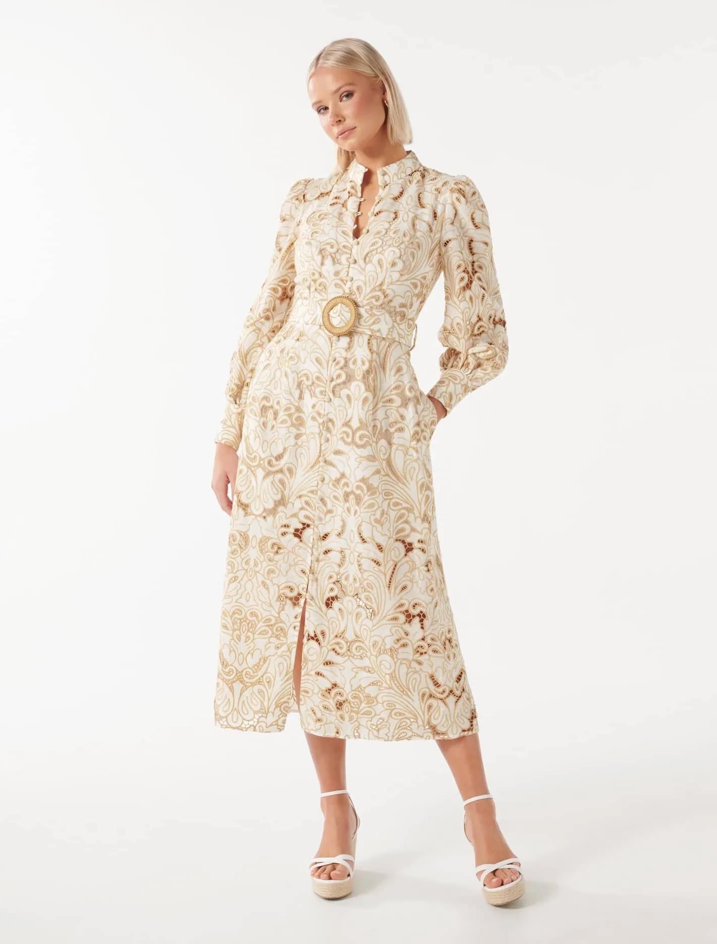 Fifi Broderie Long-Sleeve Midi Dress