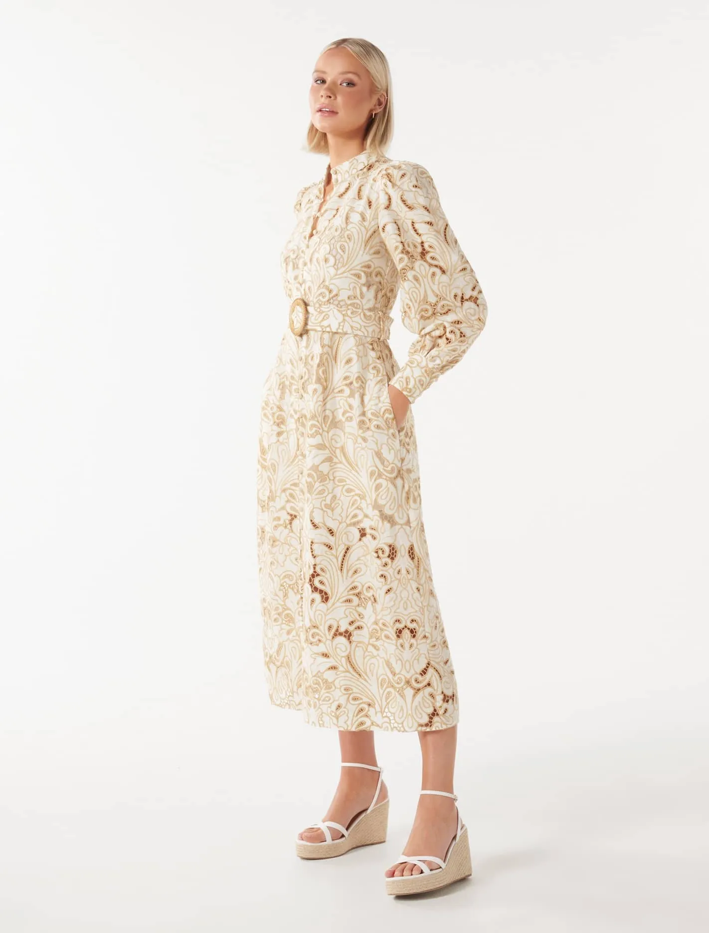 Fifi Broderie Long-Sleeve Midi Dress