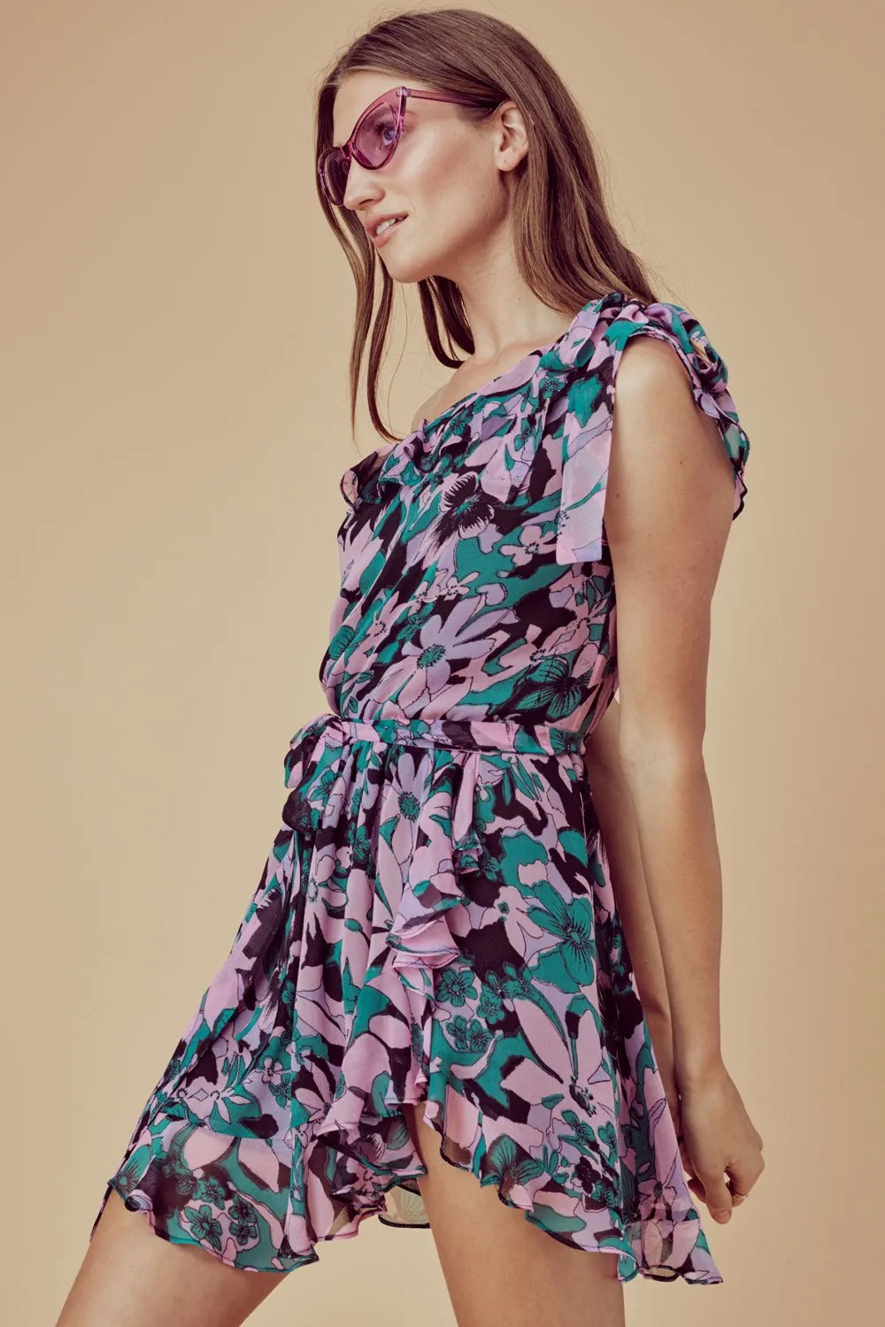 Love and Lemons Maritza Floral One Shoulder Dress.