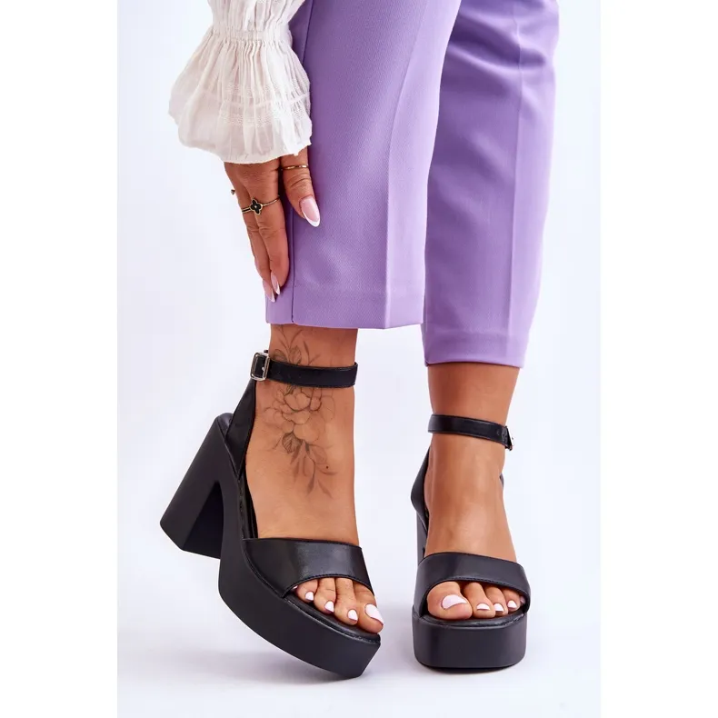 FS1 Fashionable Sandals On Massive Black Karmine Heels