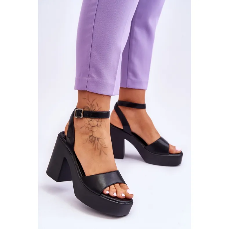 FS1 Fashionable Sandals On Massive Black Karmine Heels