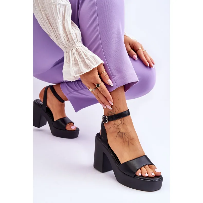 FS1 Fashionable Sandals On Massive Black Karmine Heels