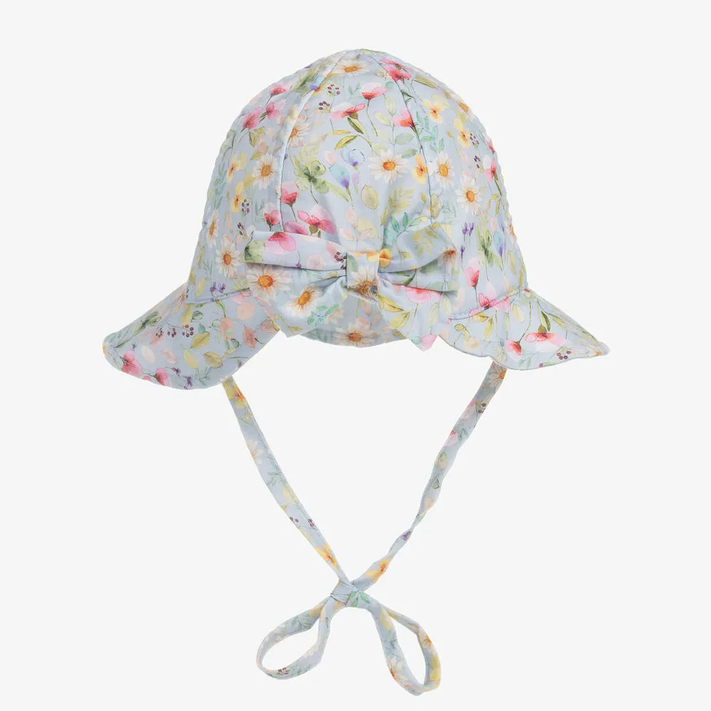 Girls Blue Cotton Floral Hat 