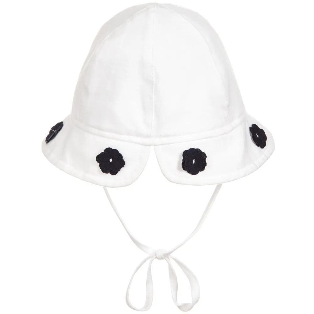 Girls White Cotton Sun Hat