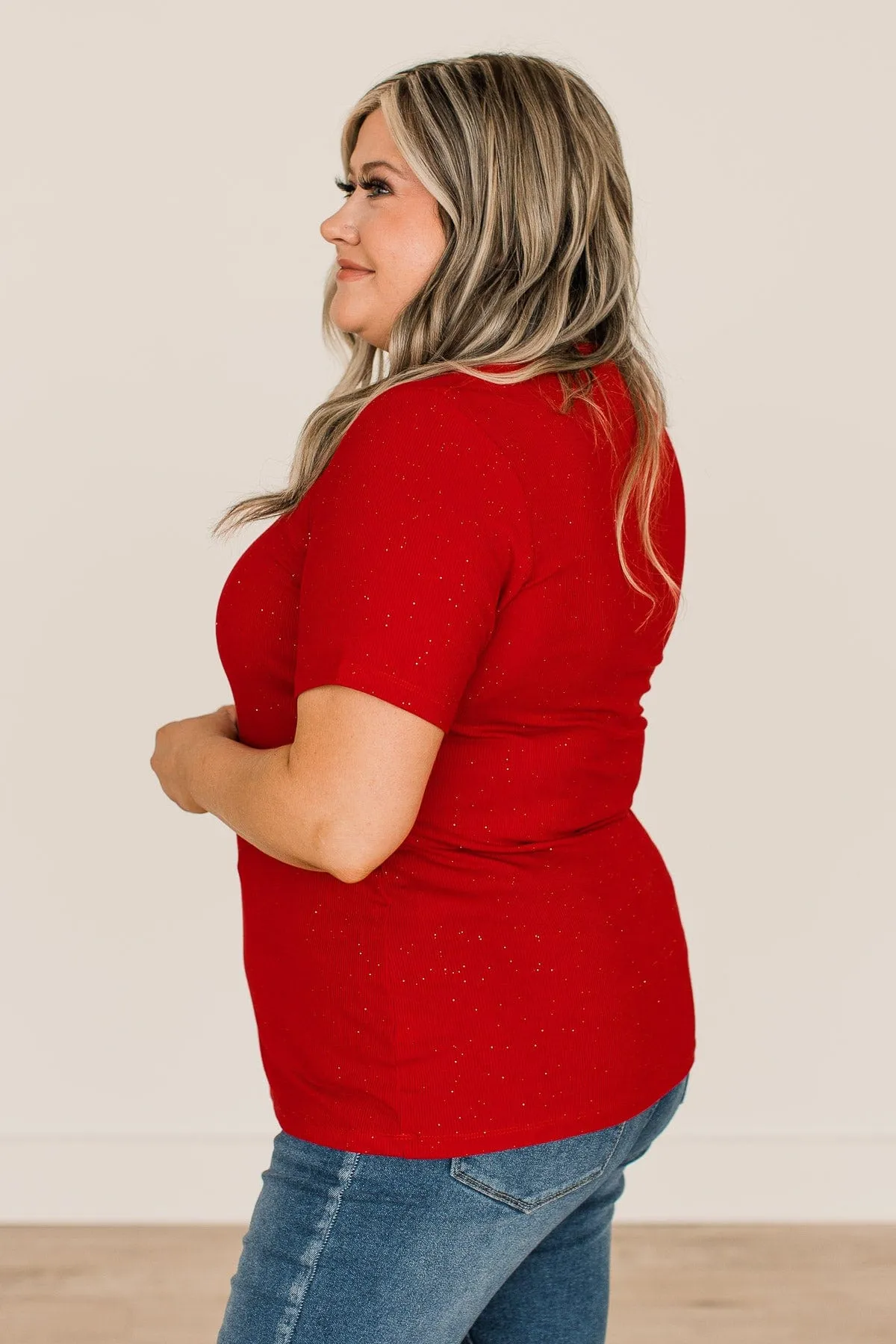 Glitter Red Knit Top