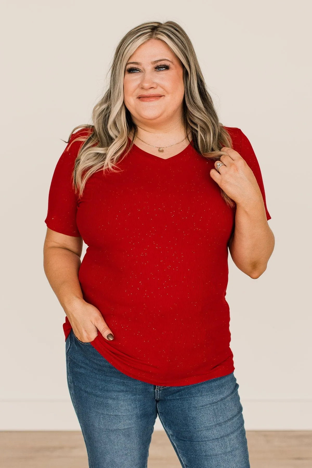 Glitter Red Knit Top