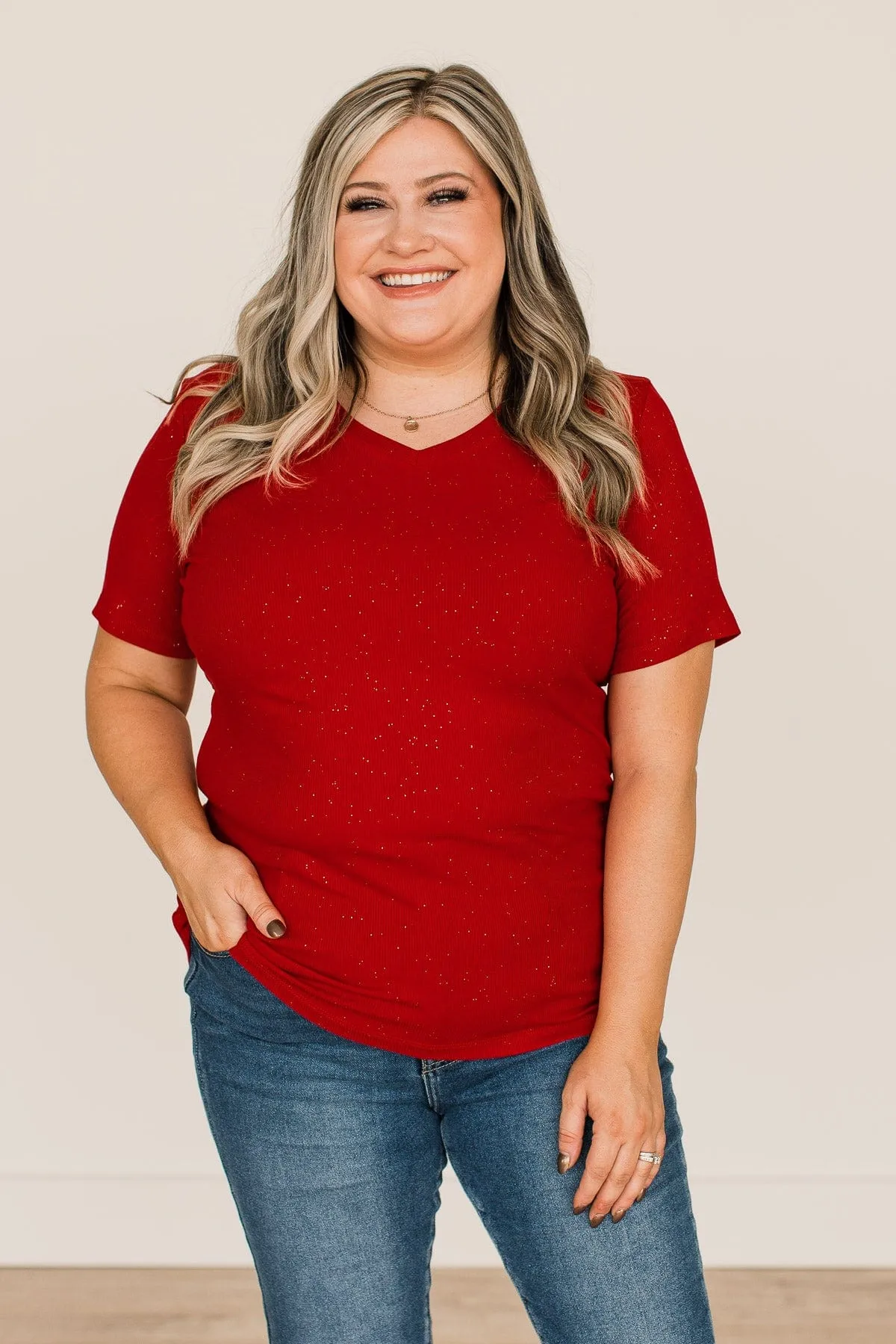 Glitter Red Knit Top