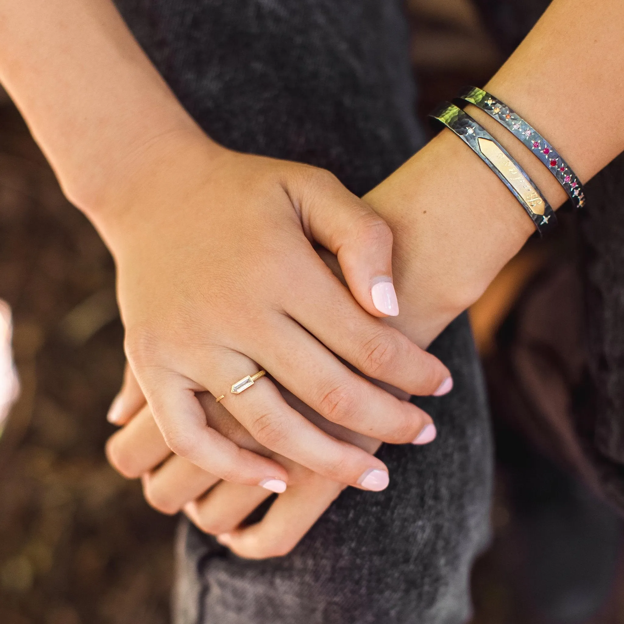 Gold Open Pen Ring with Bezel-Set Baguette Diamond