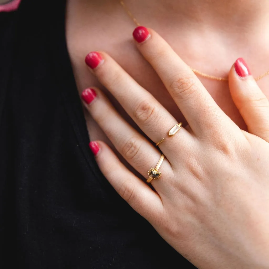 Gold Open Pen Ring with Bezel-Set Baguette Diamond