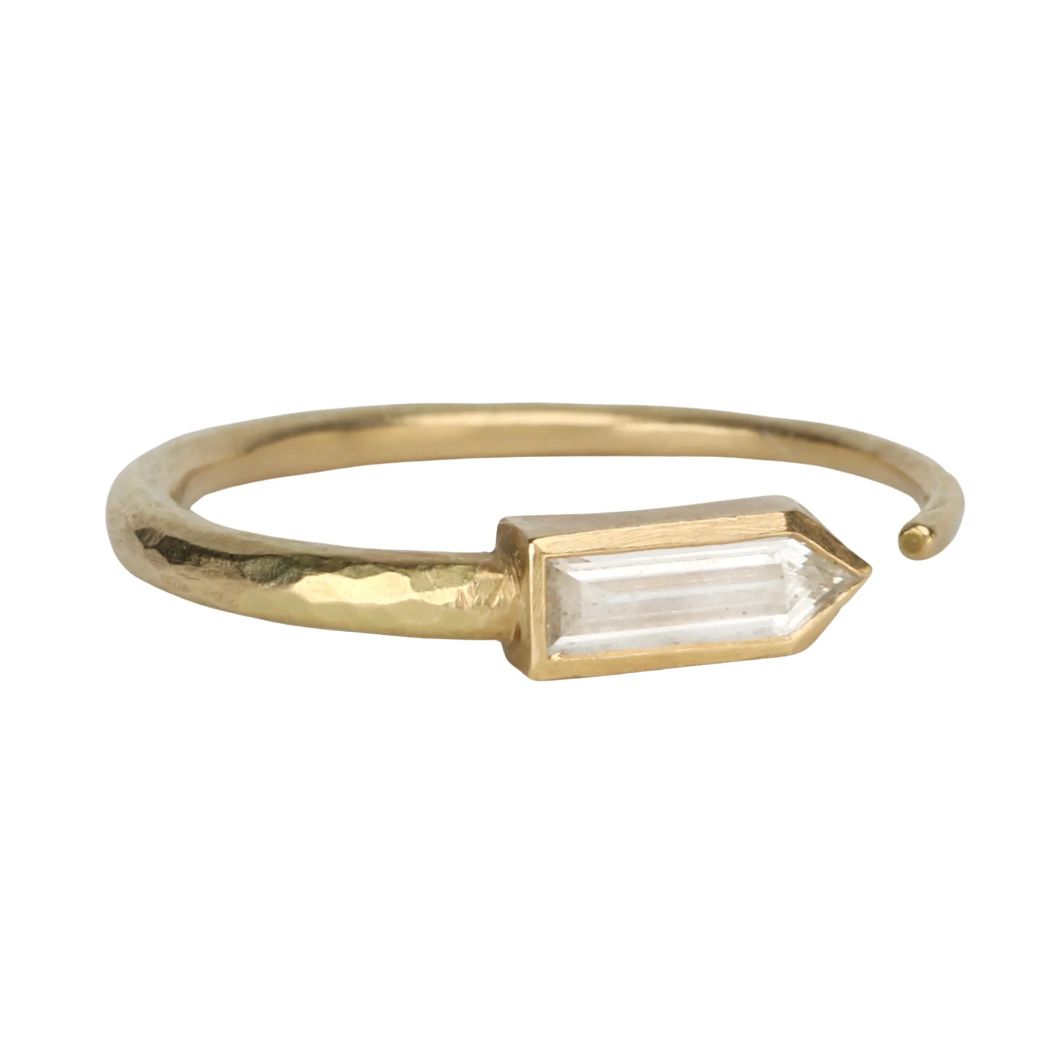 Gold Open Pen Ring with Bezel-Set Baguette Diamond