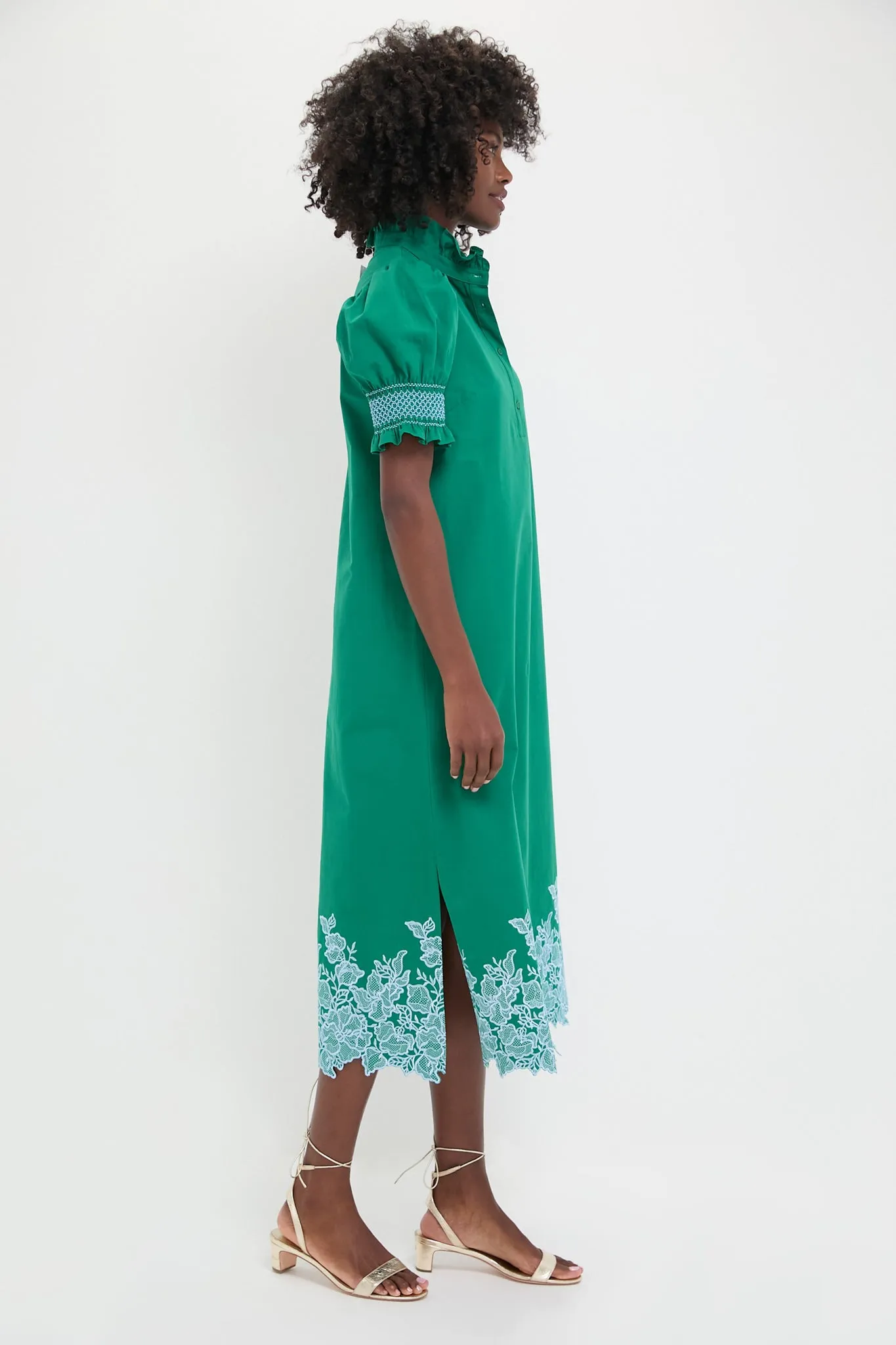 Green & Baby Blue Embroidery Eliza Midi Dress