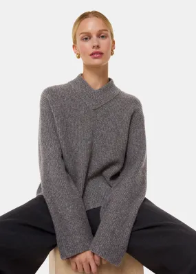 Grey V Neck Wool Mix Knit