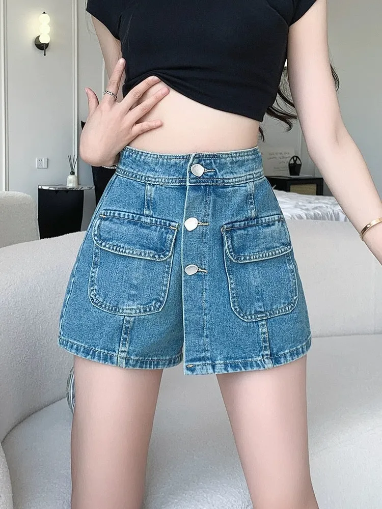 High-waisted denim short skirt for women summer thin 2024 new style small hot girl a-line hip pants skirt