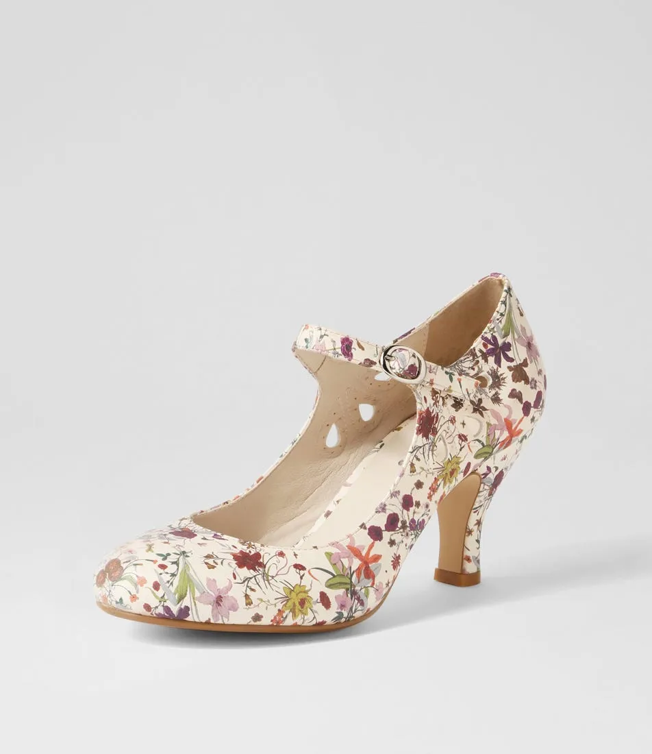 I LOVE BILLY Mendy Beige Blossomy Mary Jane Heels