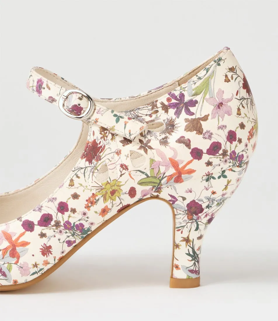 I LOVE BILLY Mendy Beige Blossomy Mary Jane Heels