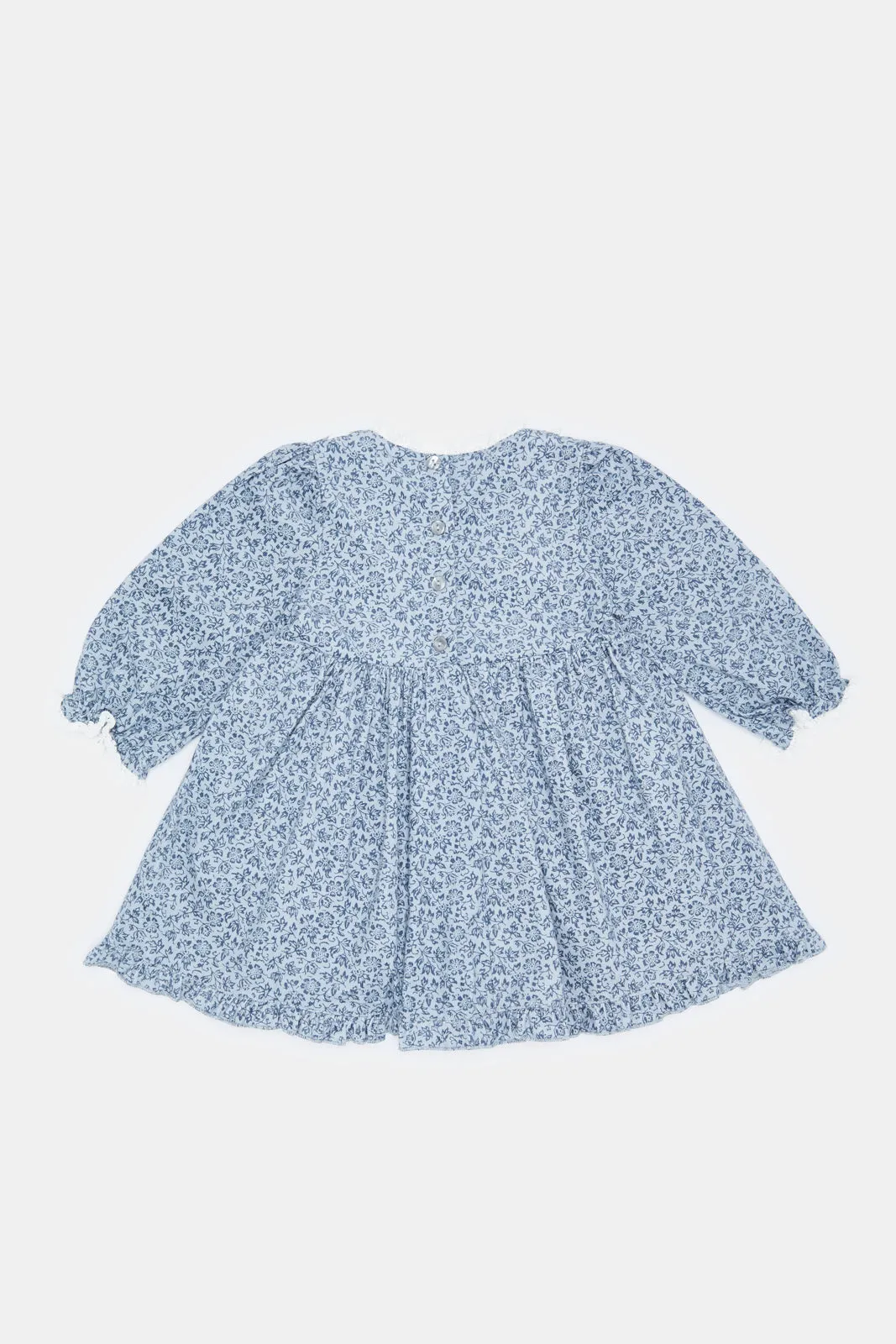 Infant Girls Blue Printed Dress