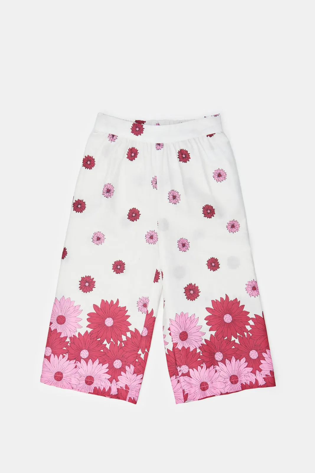 Infant Girls White Floral Print Trousers