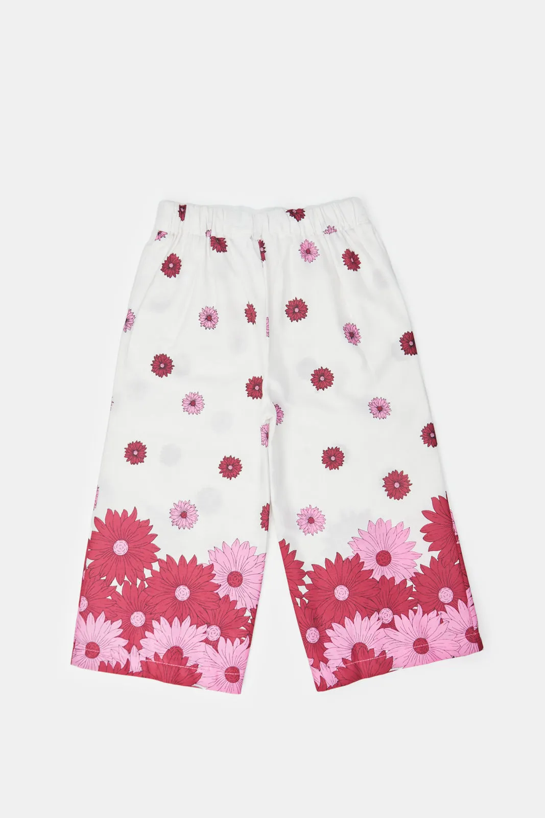 Infant Girls White Floral Print Trousers