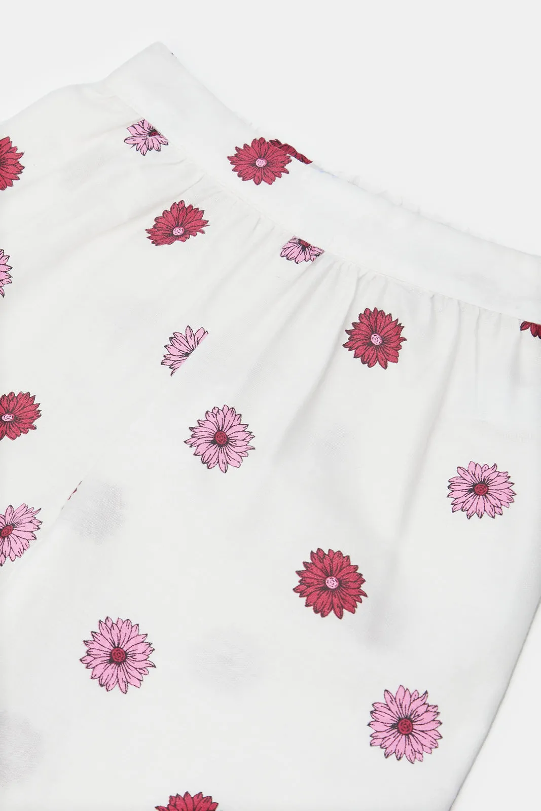 Infant Girls White Floral Print Trousers