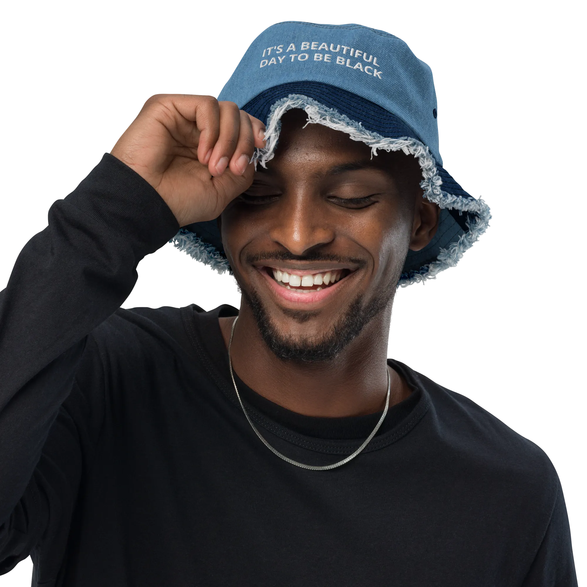 It's A Beautiful Day To Be Black Distressed Denim Bucket Hat