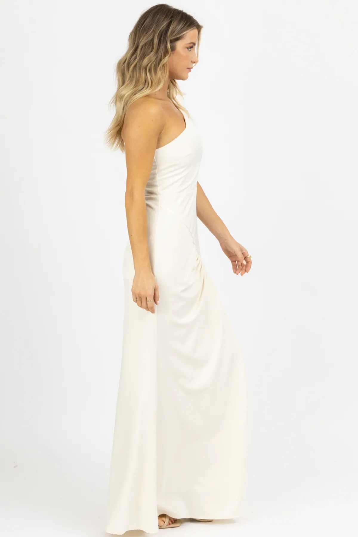 IVORY ONE SHOULDER + SASH SATIN MAXI DRESS *BACK IN STOCK*