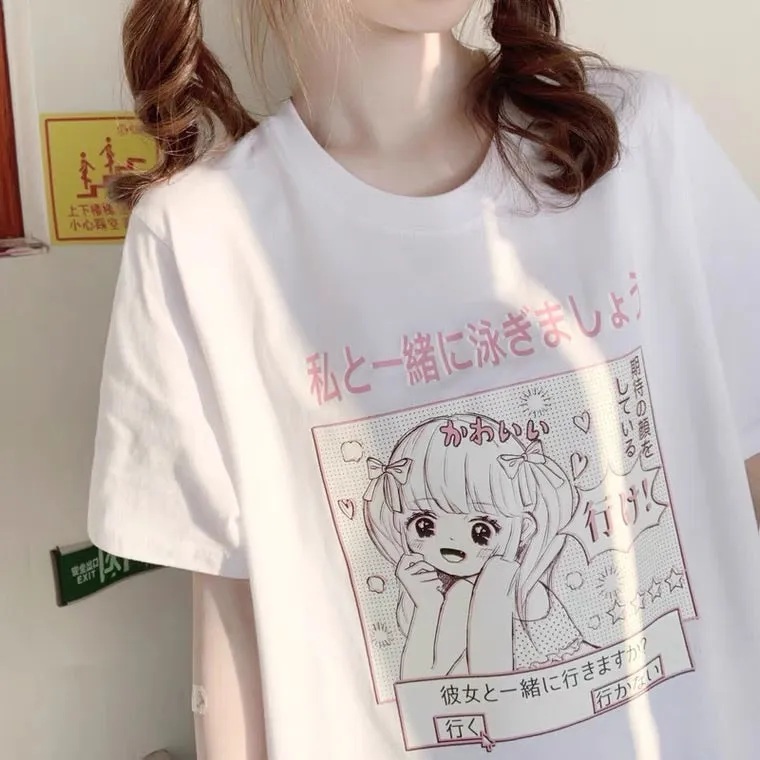 Japanese Preppy Girl Print Tee,