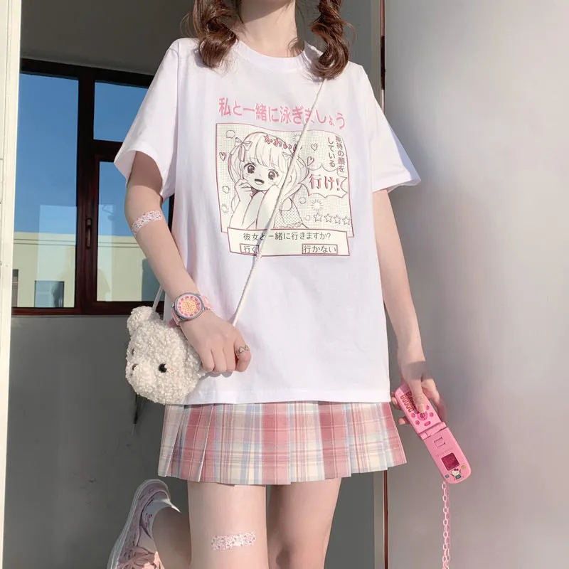 Japanese Preppy Girl Print Tee,