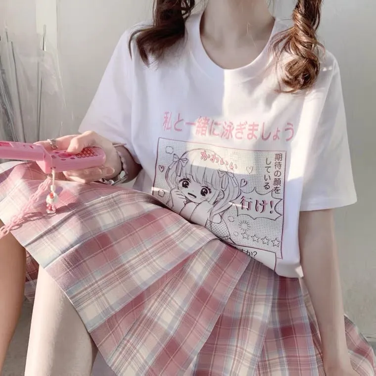 Japanese Preppy Girl Print Tee,