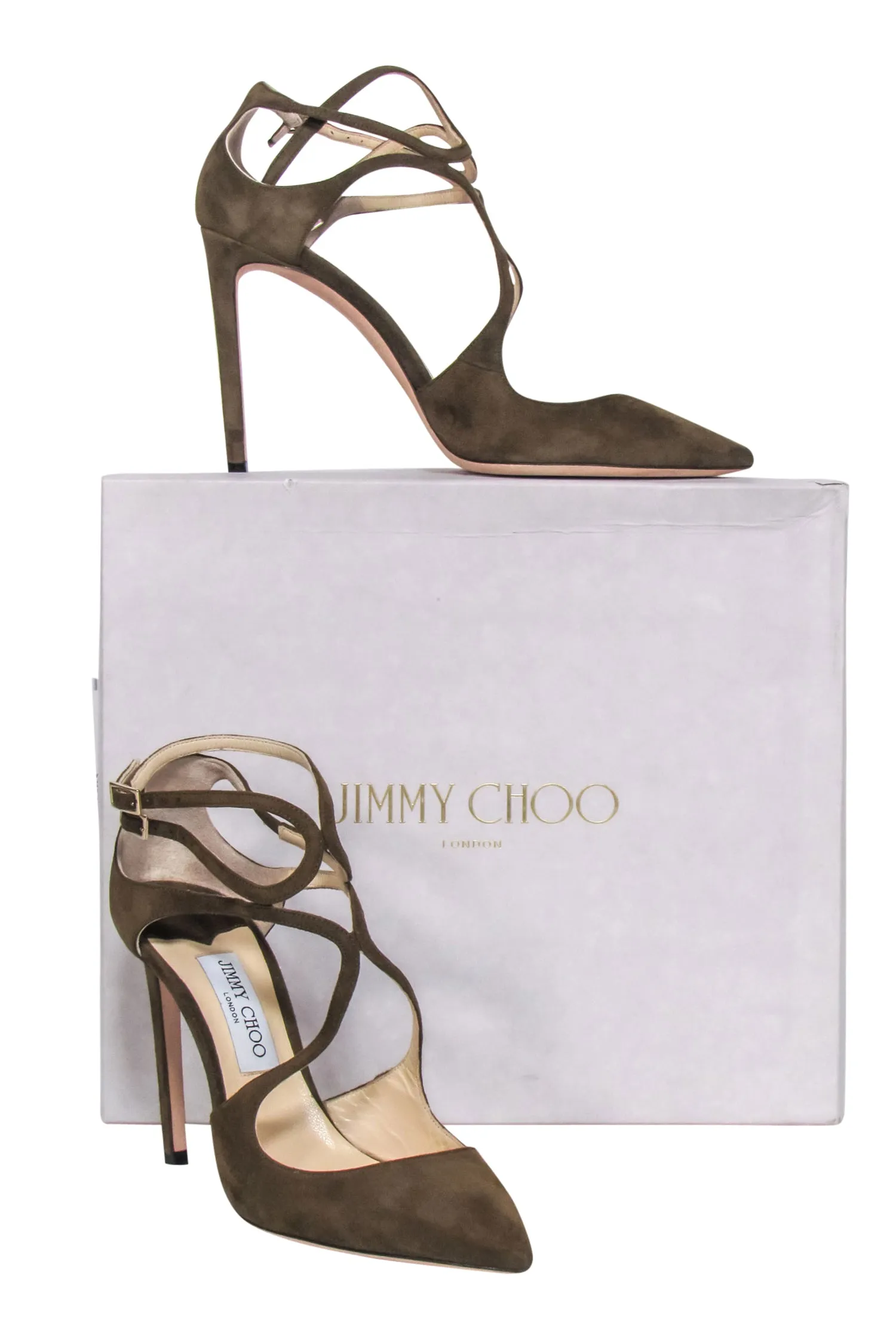 Jimmy Choo - Olive Suede Pointed-Toe Heels Sz 10